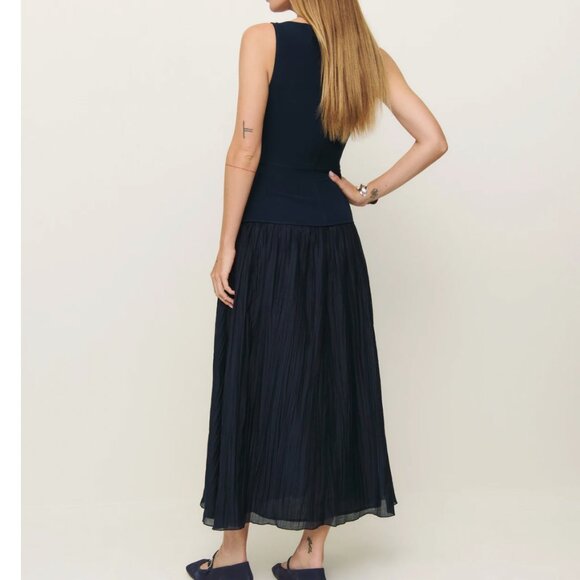 NEW Reformation Cyra Midi Dress Sz4 Navy Blue - Picture 4 of 10